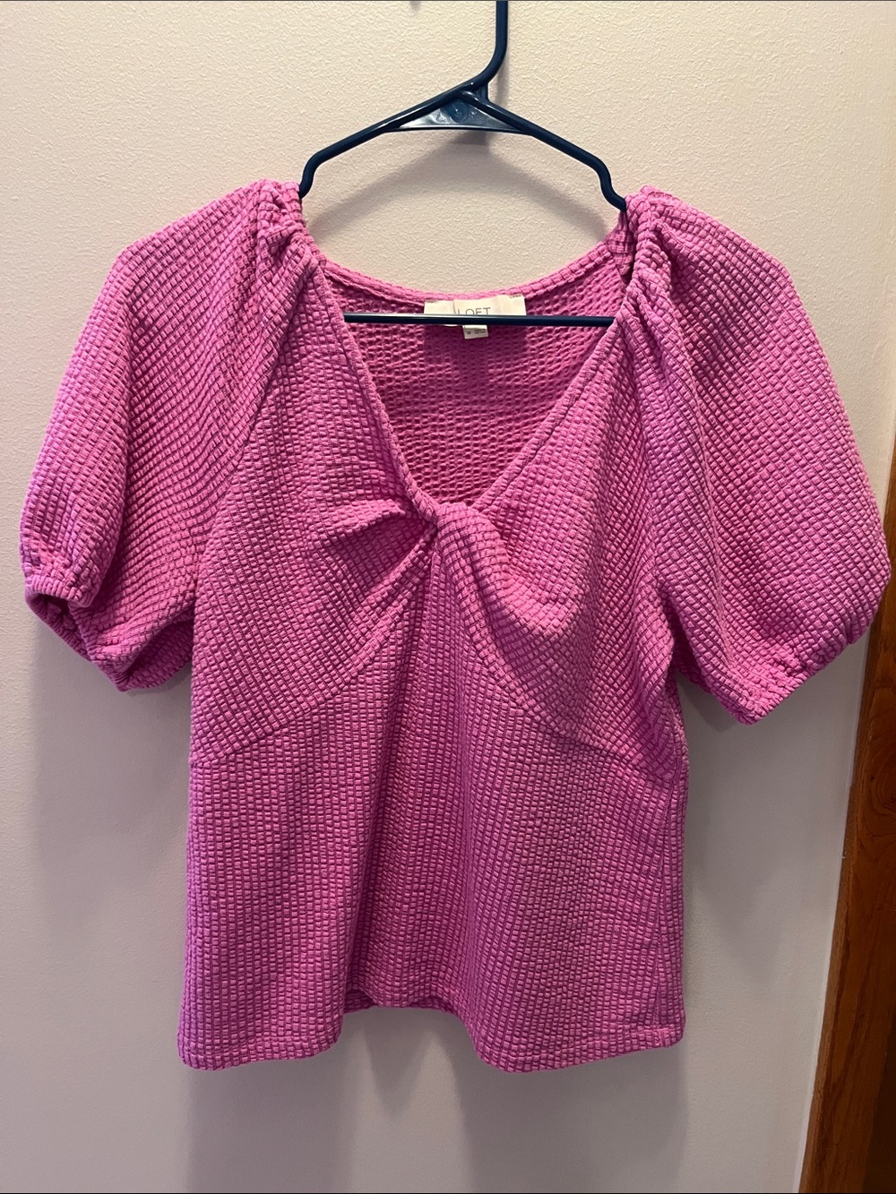LOFT Purple Textured Twist-Front Puff Sleeve Blouse